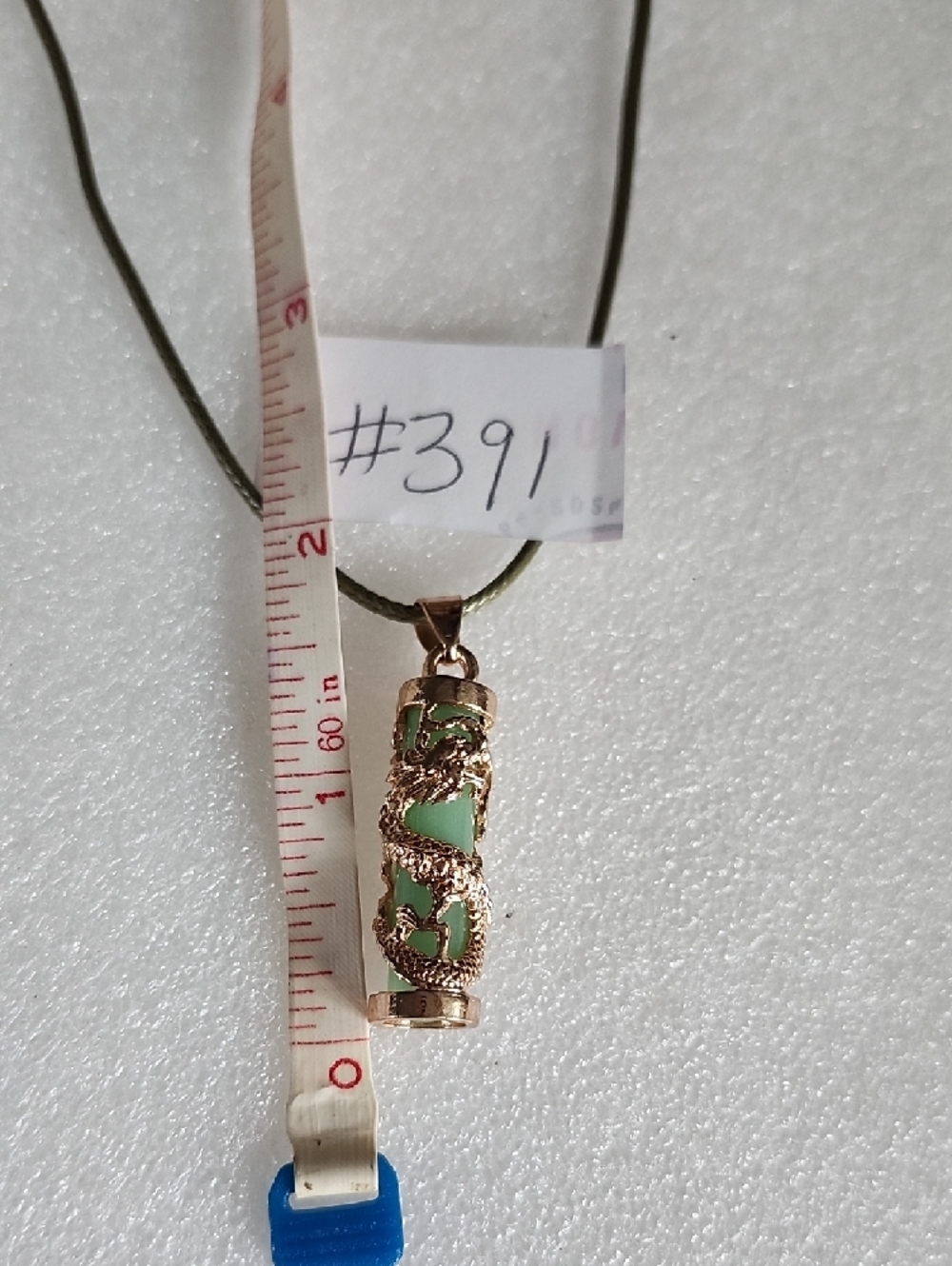 Hand Crafted Gold Dragon Pendant Necklace with Green Stone - Picture 2 of 6